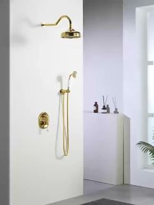 LDIES Bathroom Shower Faucet Set In-wall Classical Brass Shower Faucet Set Gold /Chrome Finished Europe Style 8Z1B6