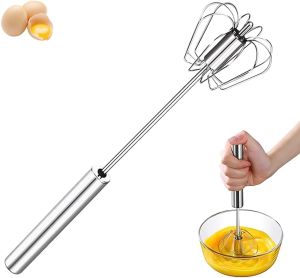 Stainless Steel Egg Whisk Semi automatic Hand Push Rotary Whisk Blender Versatile Milk Frother Hand Push Mixer Stirrer Beating & Stirring for Making Cream Whisking Beating and Stirring (12in)