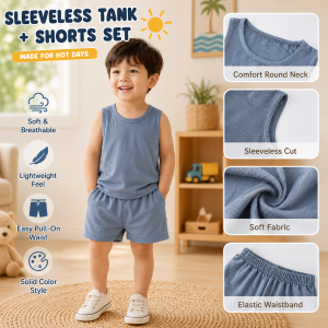 AILEBE Kids Sets Terno For Boys Sleeveless Sando Tank Top And Shorts 2-Piece Set Soft Breathable Lightweight Fabric Plain Solid Colors