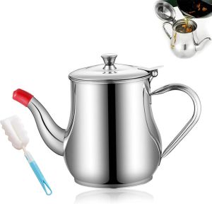 Stainless Steel Oiler with Strainer Bacon Grease Container Strainer and Spout Reusable for Grease 304 Oil Pot Kitchen (18 oz)