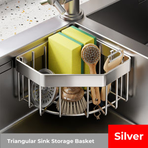 [SG] 1/2pcs Sink Drain Basket Corner Rack Stainless Steel Kitchen Sink Rack No-punch Hanging Sponge Holder