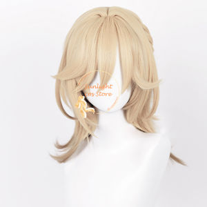 ZEEMIN  Kaveh Cosplay Wig 50cm Long Linen Golden Kaveh Anime Cosplay Wig Heat Resistant Synthetic Hair Kaveh Cosplay Props Set + Wig Cap