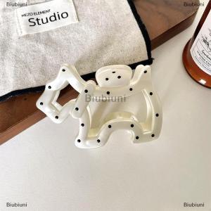 [COD] Biubiuni Trắng Polka Dot Dog Bow cá mập Clip thanh lịch lớn tóc vuốt đơn giản phong cách Hàn Quốc thời trang tóc phụ kiện