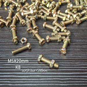 5pcs Baut + Mur Kuning M5x20 K8 Universal / Baut Aki / Baut Visor Serbaguna Part