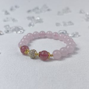 【OwniCrystos】人缘粉 Rose Quartz Strawberry Quartz Natural Pink Crystal Bracelet Bangle for Woman for gift