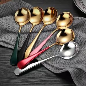 CozyJoy Soup Spoon Cutlery 304 Stainless Steel Thicken Round Spoon Dessert Spoon with Long Handle Sudu