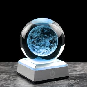 (In stock) 8cm 3D Earth Engraved Crystal Ball Solar System Planet Milky Say Galaxy Globe Glass Sphere Astronomy Gift Home Decoration