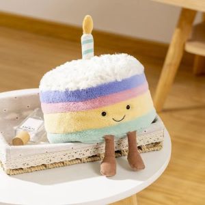 TANFU Rainbow Birthday Cake Plush Soft Plushie Fluffy Smile Cake Stuffed Doll Adorable Cute Cake Decorative Pillow Birthday Gift