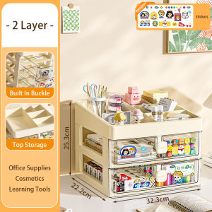 Vision กล่องคัดแยกกล่องเก็บของบนโต๊ะแบบลิ้นชักกล่องคัดแยกเครื่องเขียนสำนักงานกล่องคัดแยกขนาดใหญ่กล่องเก็บเครื่องสำอางการจัดเก็บของเบ็ดเตล็ดหลายชั้นชั้นวางของแบบตู้มีลิ้นชัก