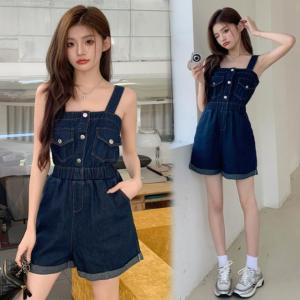 Jumpsuit Pendek Jeans Wanita Wide Leg Overall