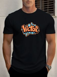 2025 Summer Mens Cotton T Shirt Victor Trendy Print Round Neck T-Shirt Casual Breathable Street Style Daily Top