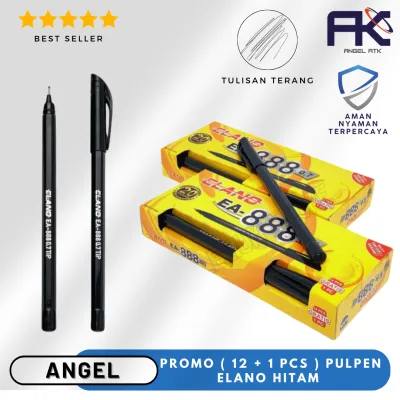 ( Termurah 12+1 Pcs ) Pena Tinta Hitam EA-888 / Pen Hitam Berkualitas / Ballpoint Black Colour / Smooth Writing / Bayar di tempat / Angel Atk