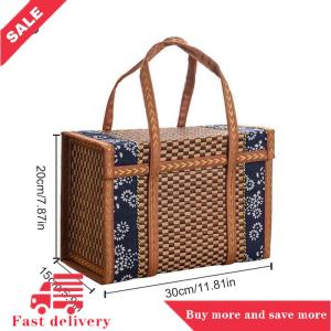 [COD] Folding Bamboo Woven Fruit Basket Handheld Handle Fruit Shopping Food Basket Picnic Food Storage Basket For Outdoor