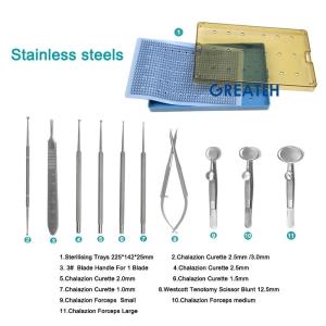 Titanium Alloy/Stainless Steel Chalazion Curette Set with Sterilization Box Blade Handle Ophthalmic Surgical Instrument
