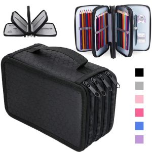 XHLXH 4 ชั้น กระเป๋าดินสอสี 72 หลุม ความจุขนาดใหญ่ กระเป๋าเครื่องเขียนโรงเรียน แบบพกพา ที่เก็บสี กระเป๋าใส่ปากกา ของใช้สำนักงาน