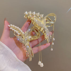 Elegant Hair Claw Bell Orchid Flower Hair Clip Ponytail Hairpin Claws Clip Women Girls Headwear Tassel Hairpin Chic Back Head Plate Hair Metal Shark Clip