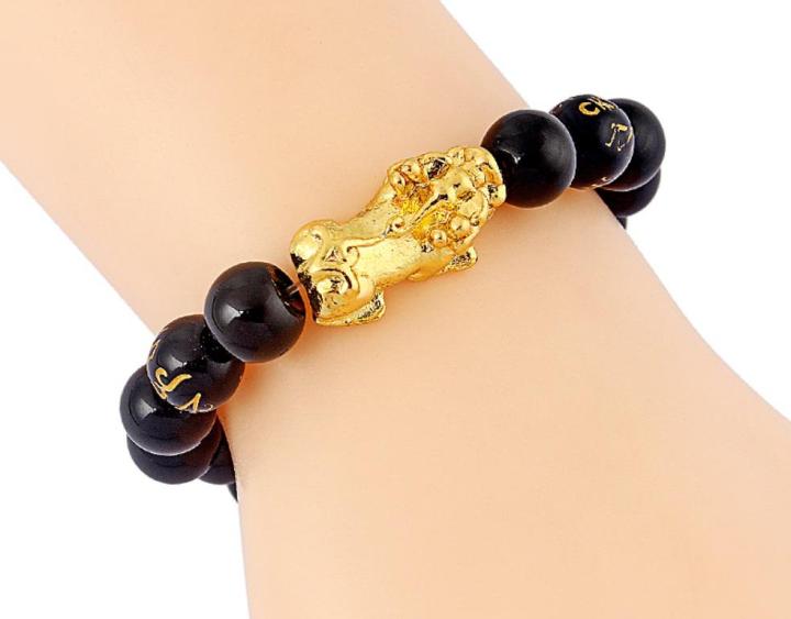 Piyao Money Catcher Gold Six Word Mantra Black Onyx 10mm Bracelet Lazada  PH