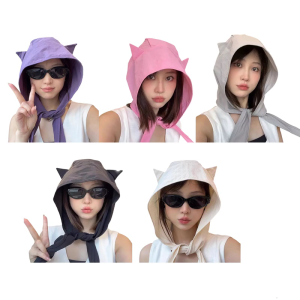 Stylish Devil Sun Hat Women Adjustable Strap Hat Cats Ear Shape Funny Hat for Beach and Travel