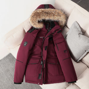 YCYING -30 Degree Keep Warm Winter Down Jacket Men White Duck Down Parkas Coat Women Winter Jacket Mid-length Fur Collar Male Thicken Snow Overcoat Couple Winter Jacket