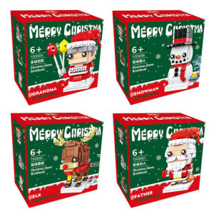 4Sets Square Head Santa Claus Grandma Elk Snowman Christmas Tree Puzzle and Assembled Building Blocks