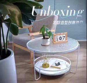 ins simple modern round coffee table living room household tempered glass slate double-layer coffee table
