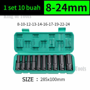 Reaim Impact Socket Set 10Pcs 1/2 Inch 8-24MM Set 10 Pcs kunci pas listrik Extension Impact Socket