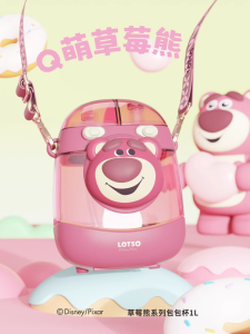 1000ml - Disney Lotso / Elsa Cute double drink strawberry bear childrens water cup student gift portable straw bottle girls outdoor diagonal tritan bottle