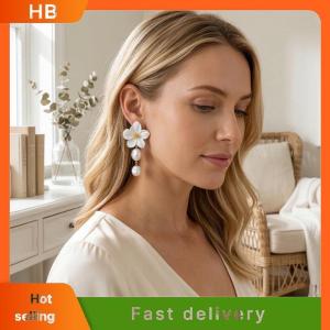HB Imitation Pearl Earrings for Women Baroque White Flower Drop Fashion Jewelry for Daily Wear Wedding