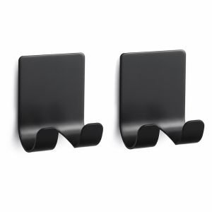 QTWIX 2Pcs ติดด้วยตัวเอง ที่วางมีดโกนสแตนเลส ตะขอคู่ ป้องกันน้ำ ตะขอแขวนเครื่องโกนหนวดติดผนัง ซิลเวอร์/ดำ ประหยัดพื้นที่ ที่วางมีดโกนแบบแขวน ห้องน้ำ