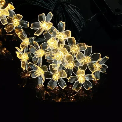 ไฟดอกไม้สีวอร์มไวท์ ไฟโซล่าเซลล์ SOLAR LEDปรัป 8โหมด แผงโซล่าเซลล์ ไฟตกแต่ง โคมไฟปักสนาม ไฟสวน ไฟแต่งสวน ไฟประดับ