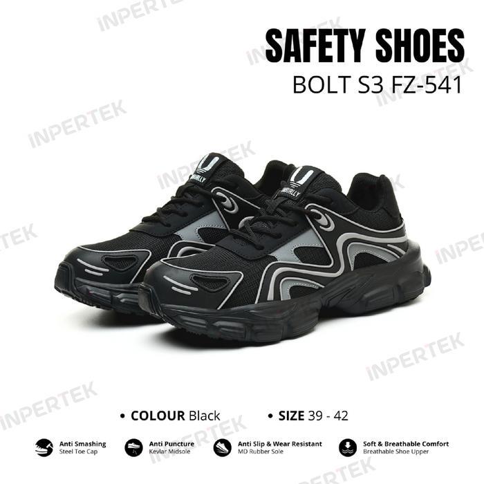 Sepatu Safety BOLT S3 Black Shoes Low Model Stylish Sport Sneakers