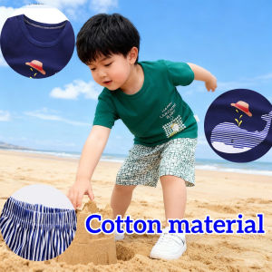 AILEBE Kids Sets  Cotton Terno Short Sleeve Tee &amp Elastic Shorts Soft Breathable Sweat-Absorbing Durable Lightweight Comfy Summer Pambahay OOTD For Baby Boys 6 Months – 6 Years