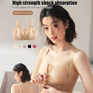 [Two-in-one For Daily Exercise] Front Zipper Bra For Big Breasts Woman Sports Bras Fitness Vest Exercise Zip Bra Sekolah Yoga Fitness Tops Bra