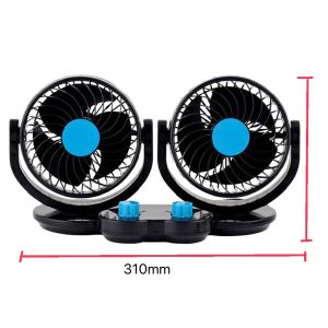 พัดลมติดรถยนต์ 2 หัวขนาด 6 นิ้วหัวคู่ 12V ใช้ไฟรถ ปรับได้ 2 ระดับ ปรับหมุนซ้ายขวา บนล่างรอบทิศทาง