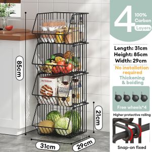 NINI Rolling Storage Trolley Cart with Detachable Baskets Multi Tier Kitchen Organizer Rack Vegetable Fruit Holder Shelf with Wheels for Home