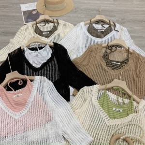 🔥[C171] Set 2 MÓN len Montoghi Dệt kim LƯỚI QC CỔ TIM và ÁO YẾM KẺ SỌC loại 1 Quảng Châu - kholenqc