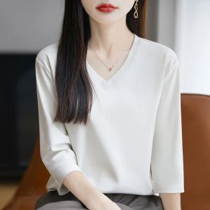 Spring And Summer New White Mercerized Cotton Cropped Sleeve T-shirt Feminine Joker 100% Cotton Bottoming Shirt Half Sleeve2026