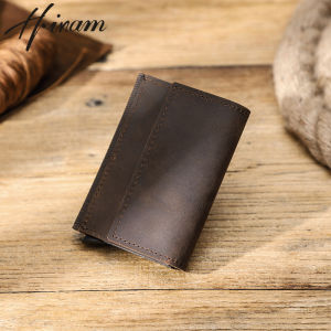 Hiram da thật phong cách cổ điển nhỏ cho nam ví ví đựng thẻ hộp nhôm tự động Pop Up RFID chặn Nam Ví Thẻ boxs