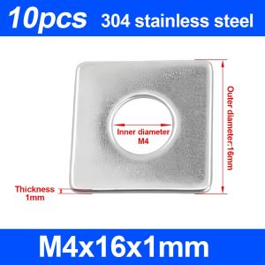 NEXTYOO 10Pcs Thép không gỉ 304 Máy rửa đĩa vuông Thiết kế hình vuông M3-M20 Gioăng vuông Bền bỉ Diện tích chịu lực lớn Miếng đệm cách ly dành cho vách rèm loại