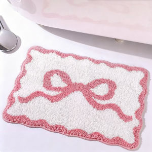 Mishilei Pink Bow Bath Mat Anti-Slip Performance Decorative Floor Mat Ideal for Bathroom and Entryway Areas