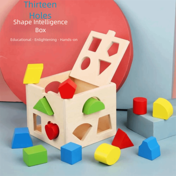 JITEN Bằng gỗ Máy phân loại hình dạng Montessori 13 lỗ Hộp vuông Đồ ...