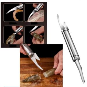 Dụng Cụ Bóc Vỏ Tôm Chỉ Tôm Cạo Vẩy Cá Lấy Lòng Gà Ruột Cá 2 Đầu Inox Không Gỉ Tiện Dụng Nhanh Chóng