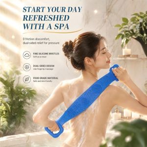 Long Silicone Double-Sided Bath Towel Body Scrubber Exfoliating Bath Towel with Soft Bristles Gentle Massage Shower Brush