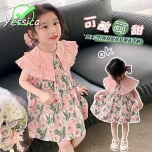 YESSICA ชุดเดรสเด็กผู้หญิง ชุดเดรสเจ้าหญิง เดรสแขนกุดลายดอกไม้ ชุดเดรสเด็ก สไตล์เกาหลี