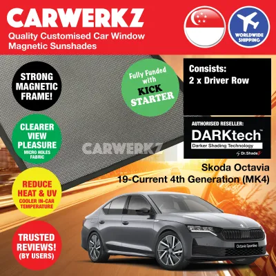 CERTIFIED ORIGINAL Dr Shadez DARKtech Skoda Octavia 2019-Current 4th Generation (MK4) Customised Magnetic Sunshades