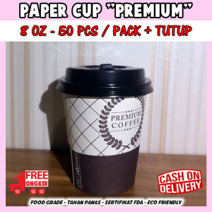 Coffee cup 8 oz + LID / Gelas plastik Kopi 8 oz / Tea cup / Paper Hot Cup Motif PREMIUM 8 Oz 240 ml + Lid / Tutup (50 pcs) / paper cup premium / paper cup motif