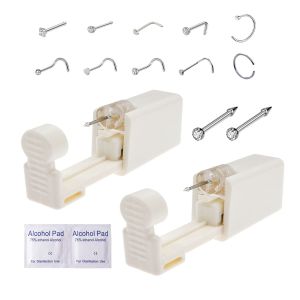 Nose Piercing Kit DIEWEISIMI 2 Pack Self Nose Piercing with 10 Pcs Nose Rings