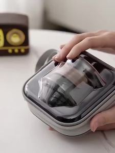 Portable outdoor glass tea set/Travel tea set Quick cup/a pot of four cups/Glass tea set/anti-hot ultra-light/旅行茶具组 快客杯 一壶四杯 玻璃盖碗 茶具组。。。