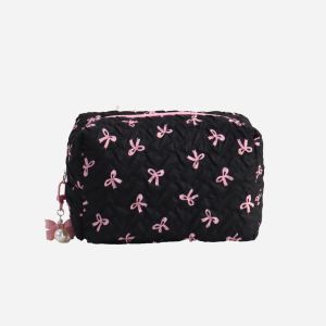 NEXASHOP Bowknot Print Bow Makeup Bag Large Capacity Storage Pouch Cosmetic Bag Cute Style Skincare Bag Travel