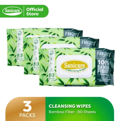 Sanicare Cleansing Wipes 80 Sheets - Bamboo Fibre (Pack Of 3)